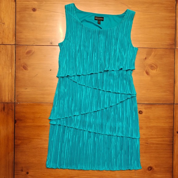 connected apparel Dresses & Skirts - Pleated Tiered Mini Dress Connected Apparel Women 10P Aqua Cocktail Fairy Whimsy